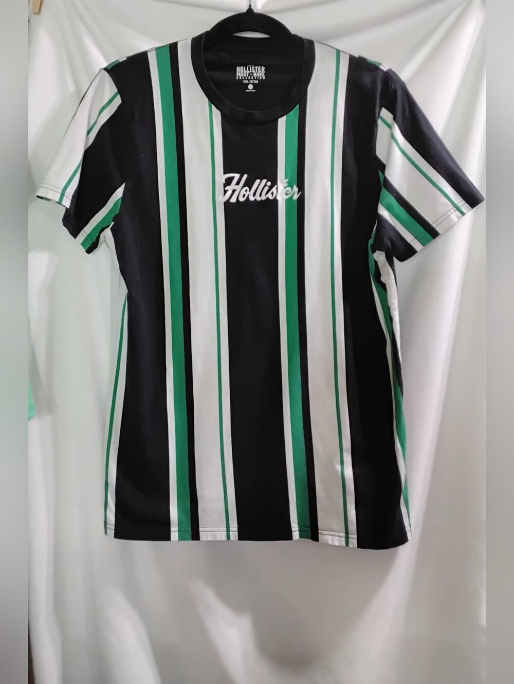 Hollister Must-Have Collection Tshirt Vertical Striped Black Green Mens Medium